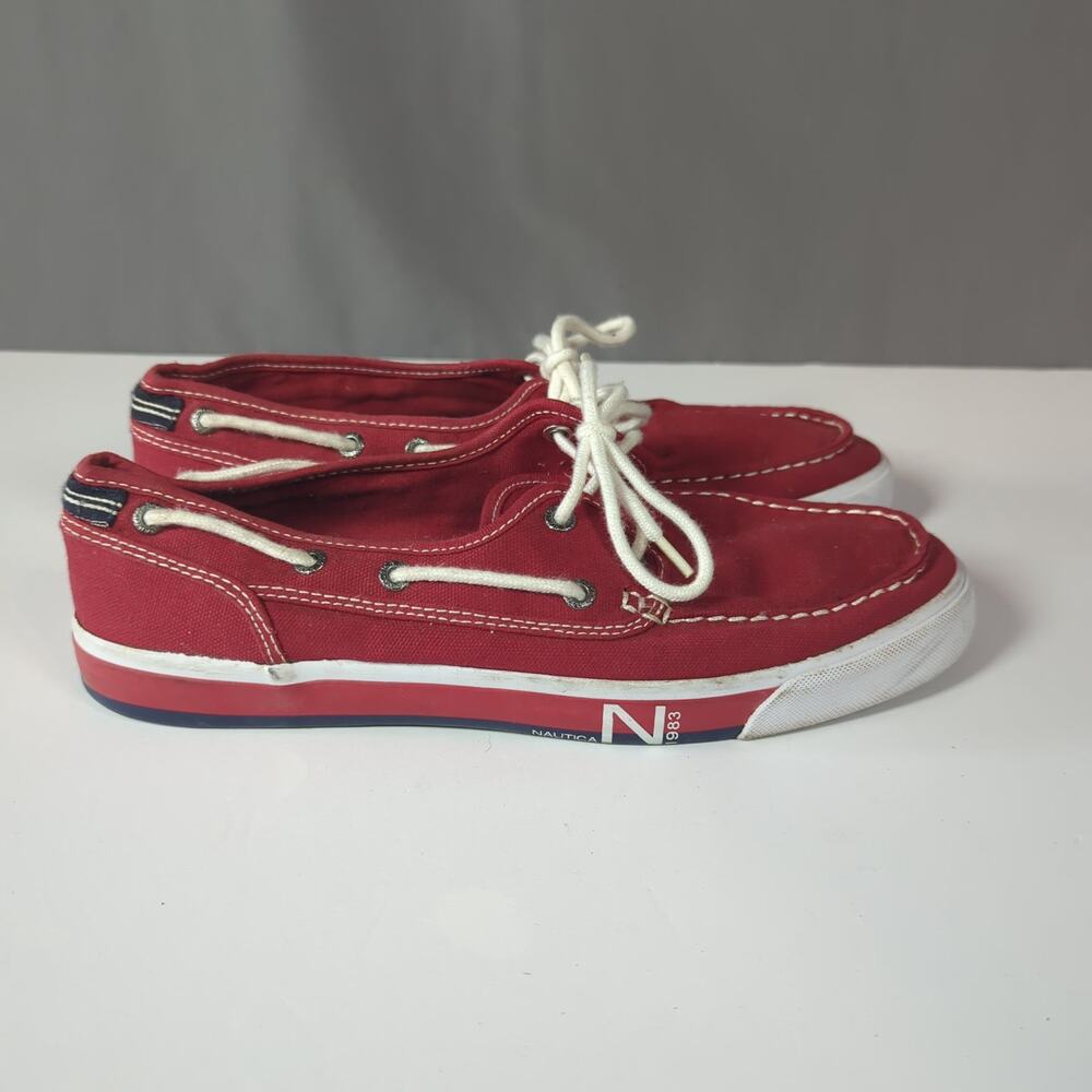 Nautica Red Canvas Boat Shoes Men's 9 Deck Shoes Preppy Coastal Casual